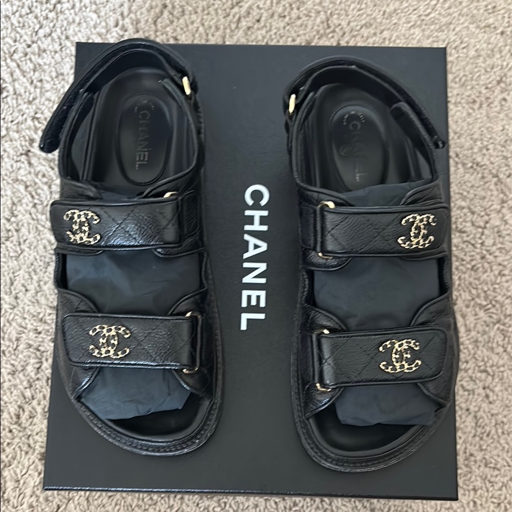 CHANEL Dads Black Sandals sz 36